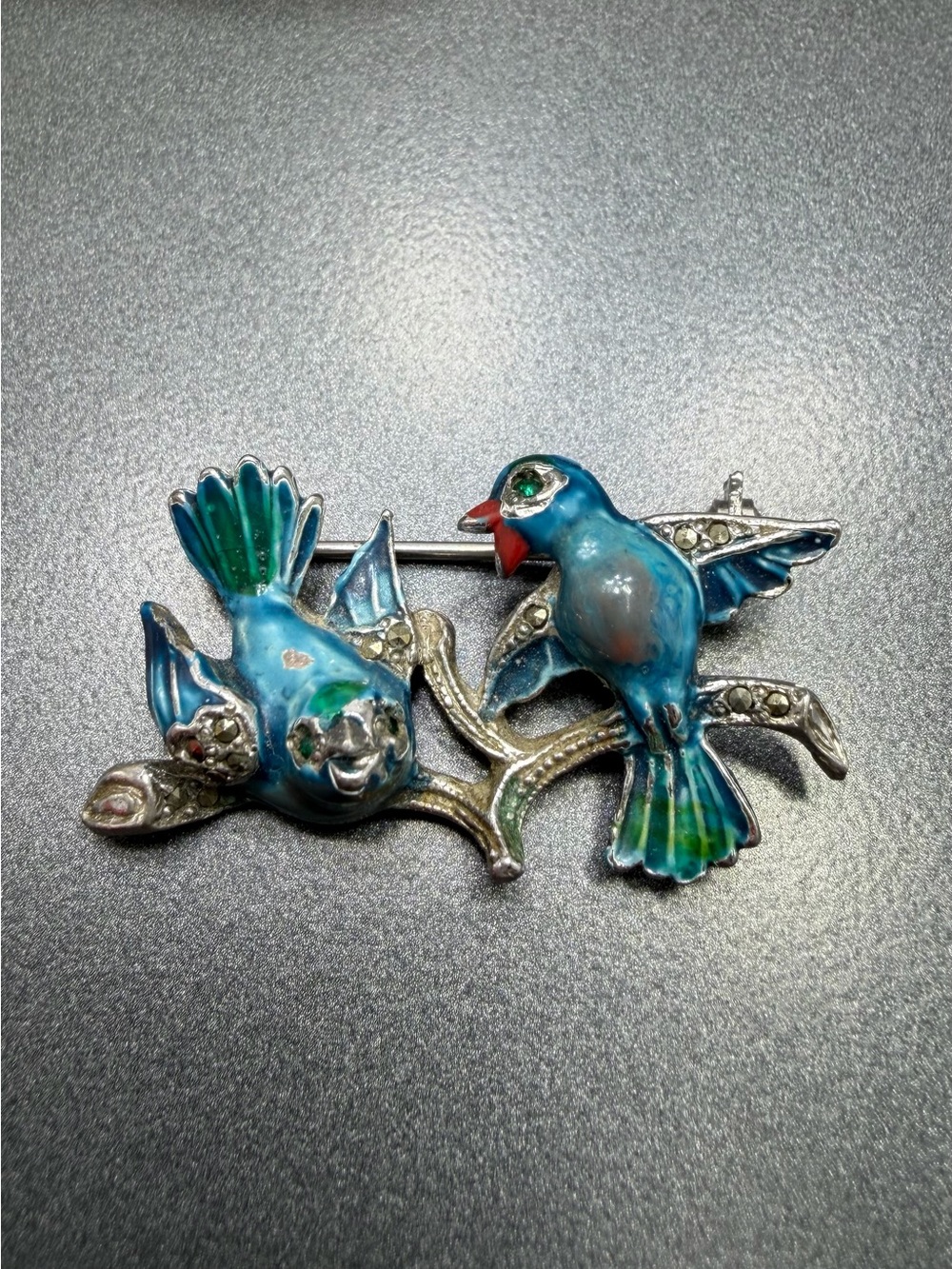 Vintage Blue Enamel Bird Brooch Pin  #288ub